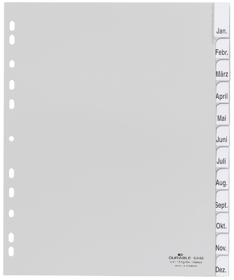 6446_10_GEN_A5893a1d91c6e0 DURABLE Kunststoff-Register, A4, PP, 12-teilig, grau