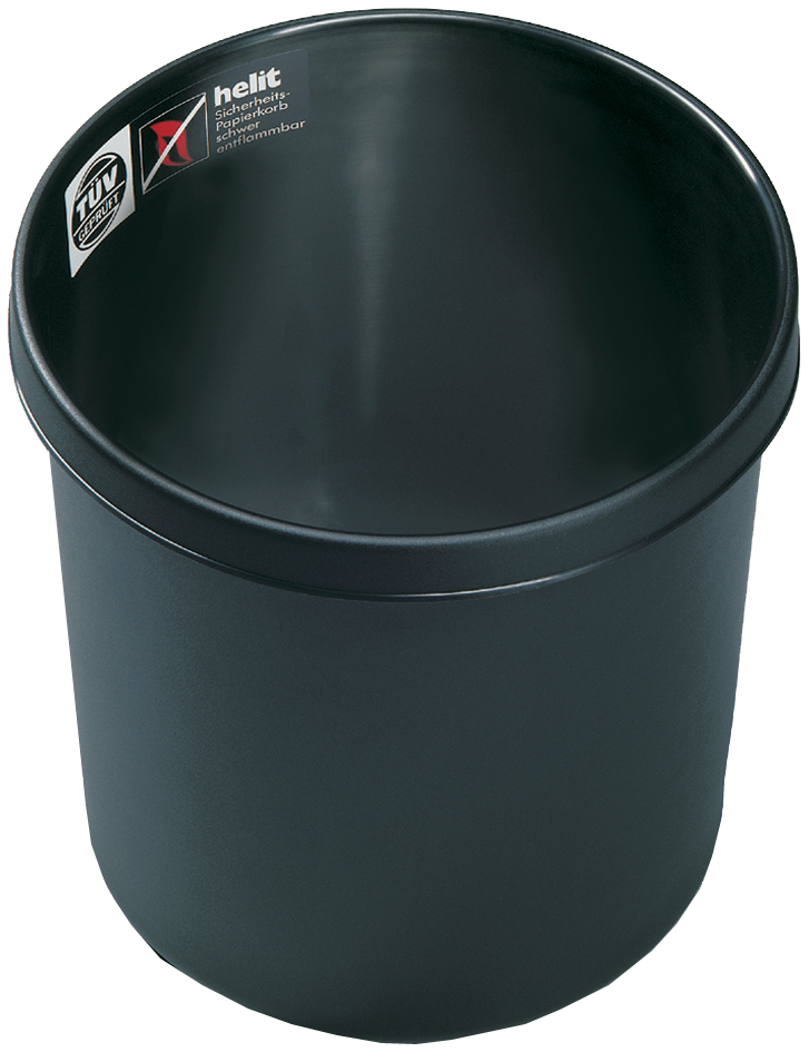 61063_9558932c2bd1067 helit Papierkorb, schwer entflammbar, 18 Liter, PP, schwarz