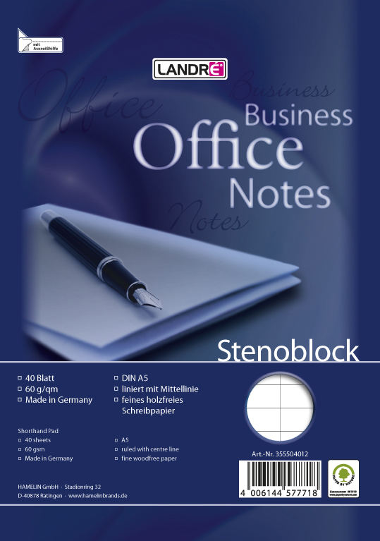 355504012 LANDRÉ Stenoblock ´Office Business Notes´ A5, 40 Blatt