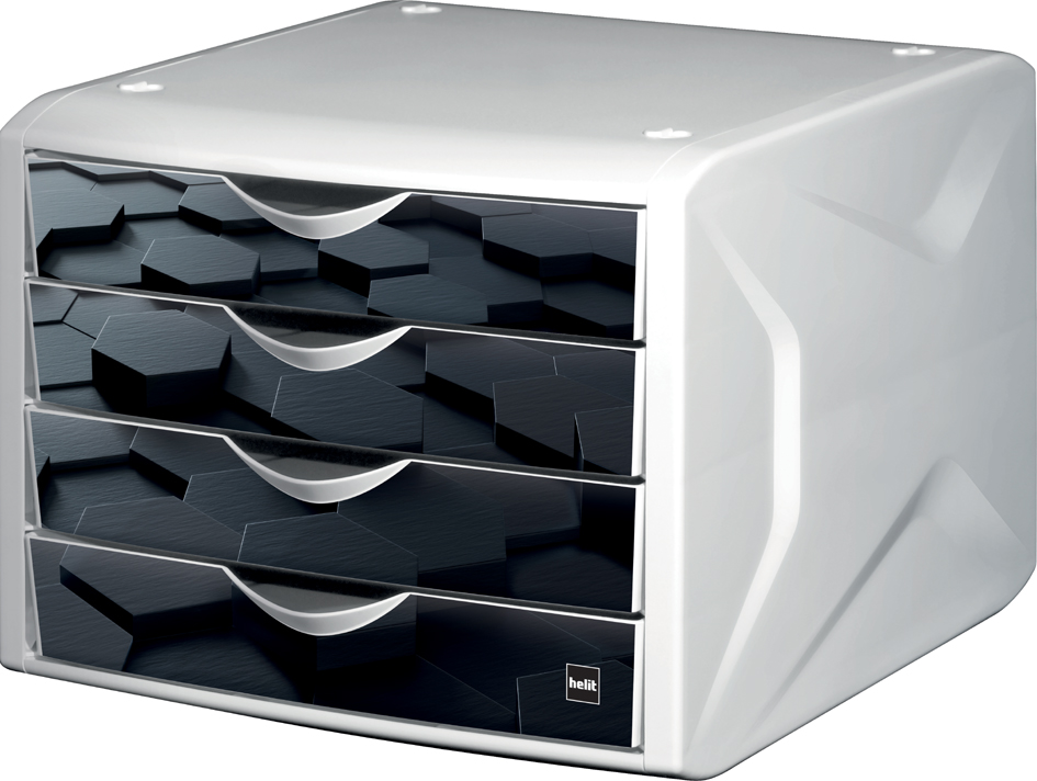 helit Schubladenbox Chameleon, 4 Schübe, Dekor dark hexagon
