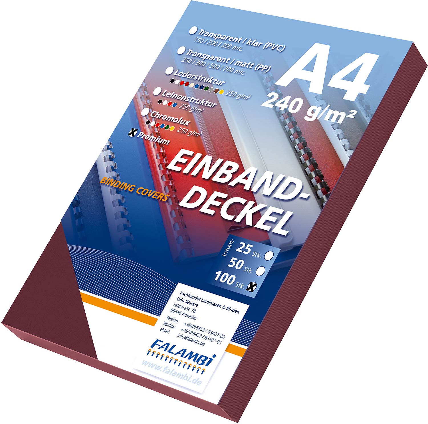 Einbanddeckel PREMIUM A4 Leder / 240 - bordeaux Einbanddeckel PREMIUM A4 Leder / 240 - bordeaux