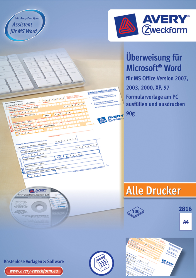 2816jZZDVj6QNoMvr AVERY Zweckform Vordruck ´Sepa-Standardüberweisung´, DIN A4