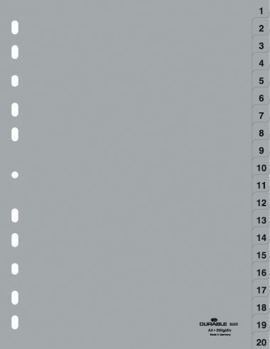 6522-10-durable5893a1f6a70de DURABLE Kunststoff-Register, Zahlen, A4, 20-teilig, 1 - 20