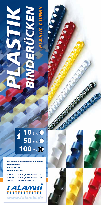 Plastik-Binderücken 21 Ringe  25 mm - schwarz