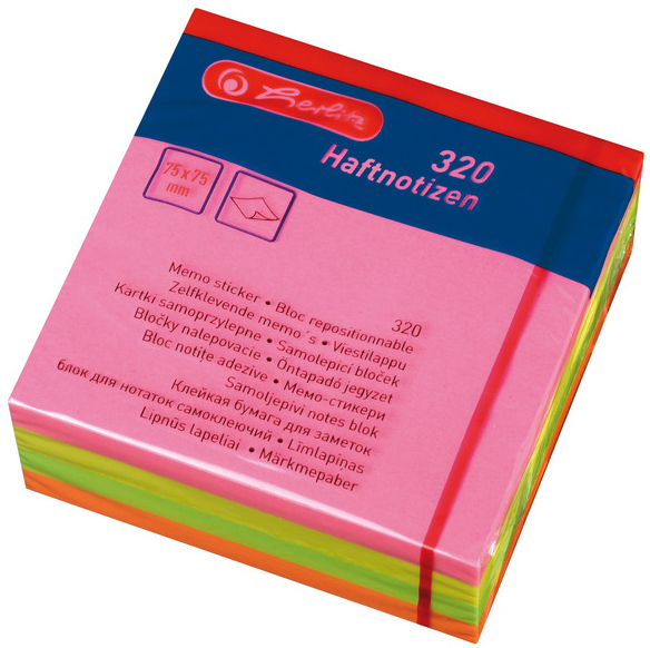 790774 herlitz Haftnotiz-Würfel, 75 x 75 mm, Neonfarben