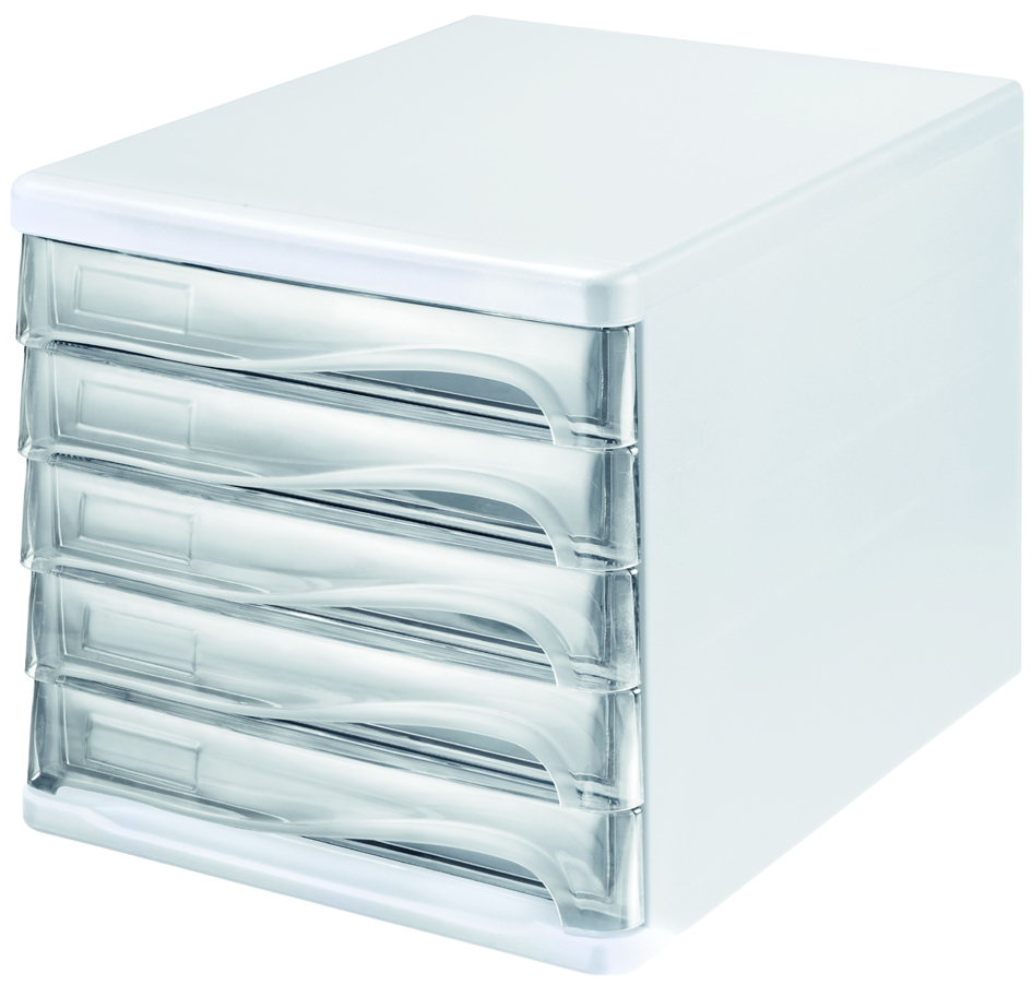 H61294_02_E_1_30058933b15a2245 helit Schubladenbox, 5 Schübe, weiß/blau-transparent