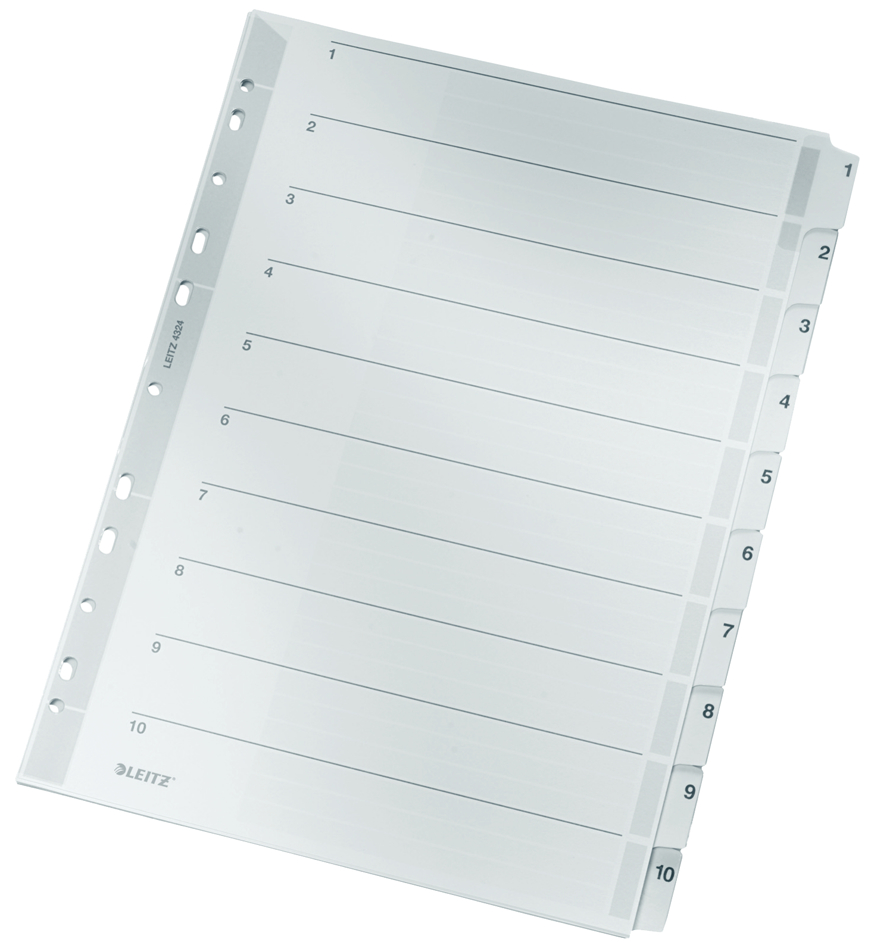 LEITZ Mylarkarton-Register, Zahlen, A4, 1-12, 12-teilig,grau