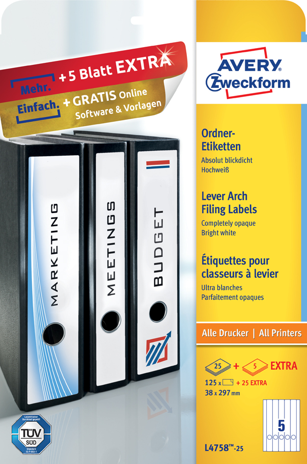 AVERY Zweckform Ordnerrücken-Etiketten, 38 x 297 mm, weiß