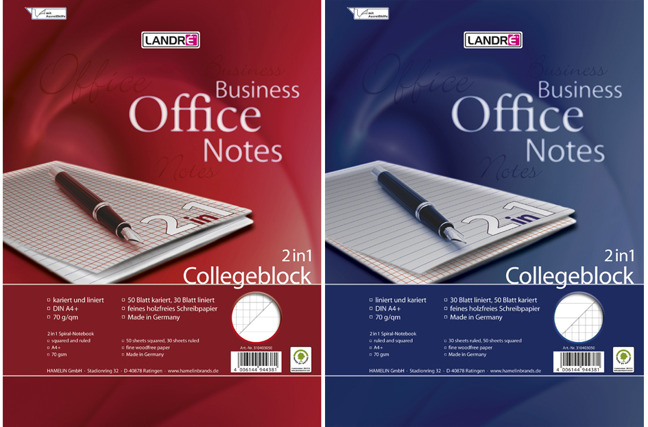 310403050 LANDRÉ Collegeblock ´2in1´, DIN A4+, zwei Lineaturen, 80 Bl.