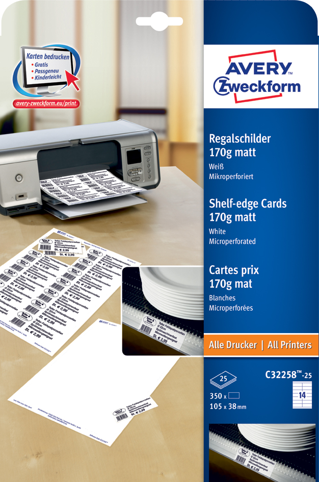 C32258-25 AVERY Zweckform Regalschilder für Preis- & Scannerleisten