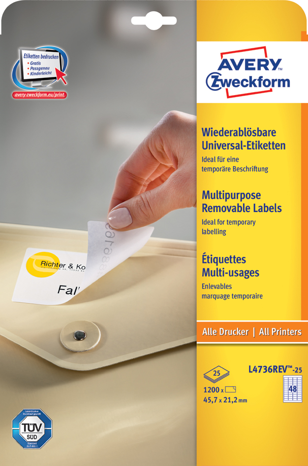 AVERY Zweckform Stick+Lift Etiketten, 45,7 x 21,2 mm, weiß