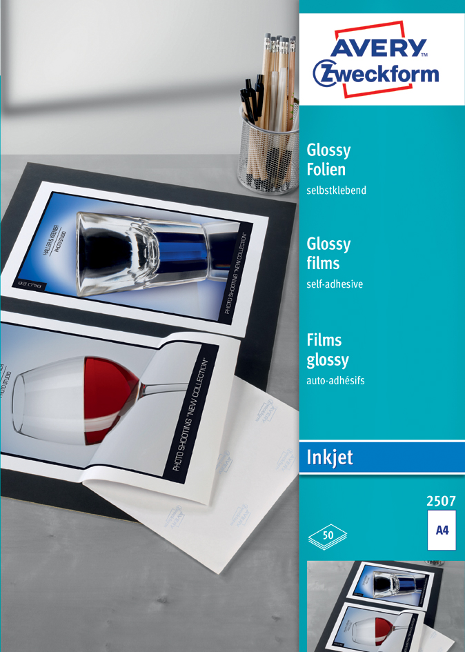 2507 AVERY Zweckform Inkjet Folien, A4, klar, Stärke 0,17 mm