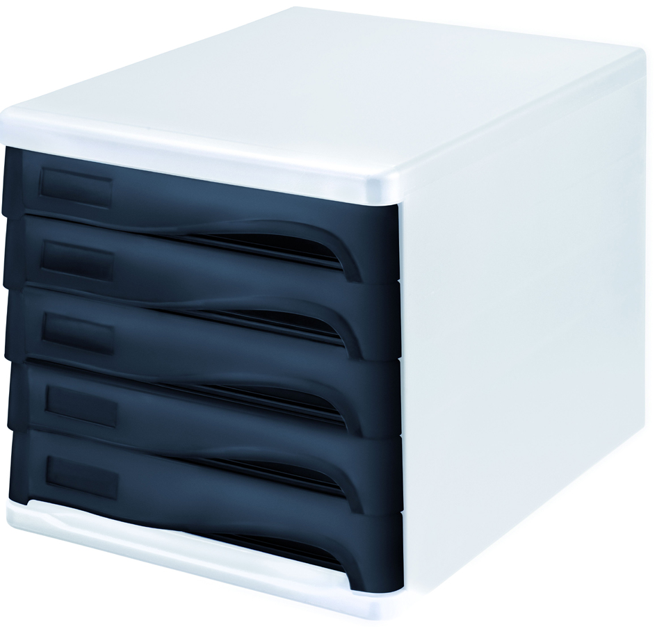 H61294_98_E_1_30058933b20bf143 helit Schubladenbox, 5 Schübe, weiß/grün-transparent