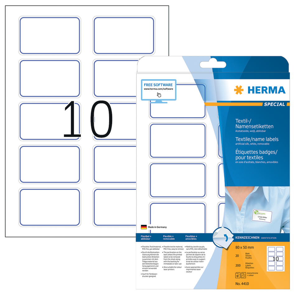 4410_bmz58934e99aa743 HERMA Namensetiketten 80 x 50 mm, Acetat-Seide, blauer Rand