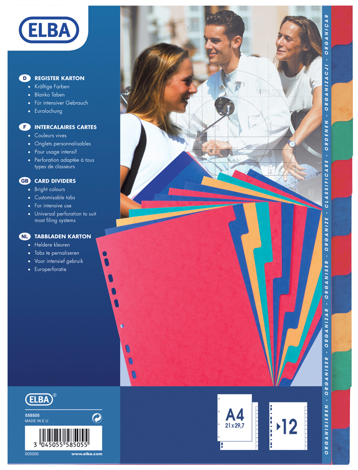 10020495058934a6710225 ELBA Karton-Register, blanko, DIN A4, marmoriert, 12-teilig