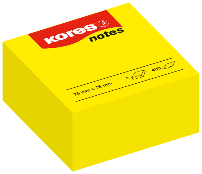 N46074 Kores Haftnotizen Würfel ´notes´, 75 x 75 mm, blanko, gelb