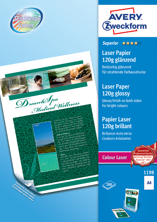 1198 AVERY Zweckform Colour Laser Foto-Papier, A4, 120 g/qm