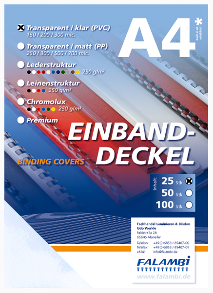 25 Falambi Deckelfolien A4, transparent-klar, 150mic