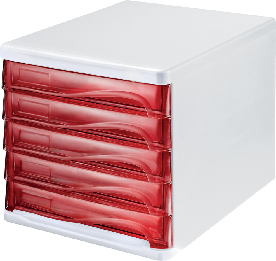 H61294_20_E_1_30058933b12763df helit Schubladenbox, 5 Schübe, weiß/rot-transparent