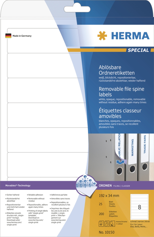 10150589b285f9c9a0 HERMA Ordnerrücken-Etiketten SPECIAL, 192 x 34 mm, weiß