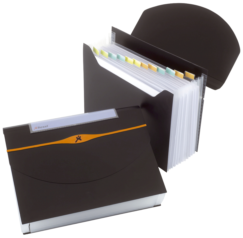 2102483 Rexel Fächermappe Optima, DIN A4, 13 Fächer, PP, schwarz