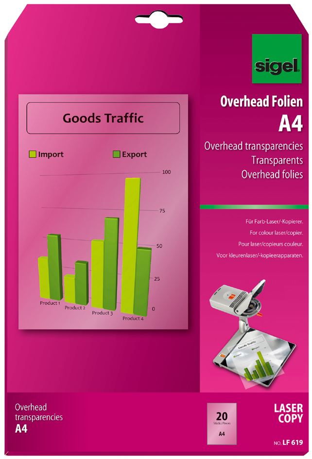LF619 sigel Farb-Laserdrucker-/Kopier-Folie, DIN A4, transparent