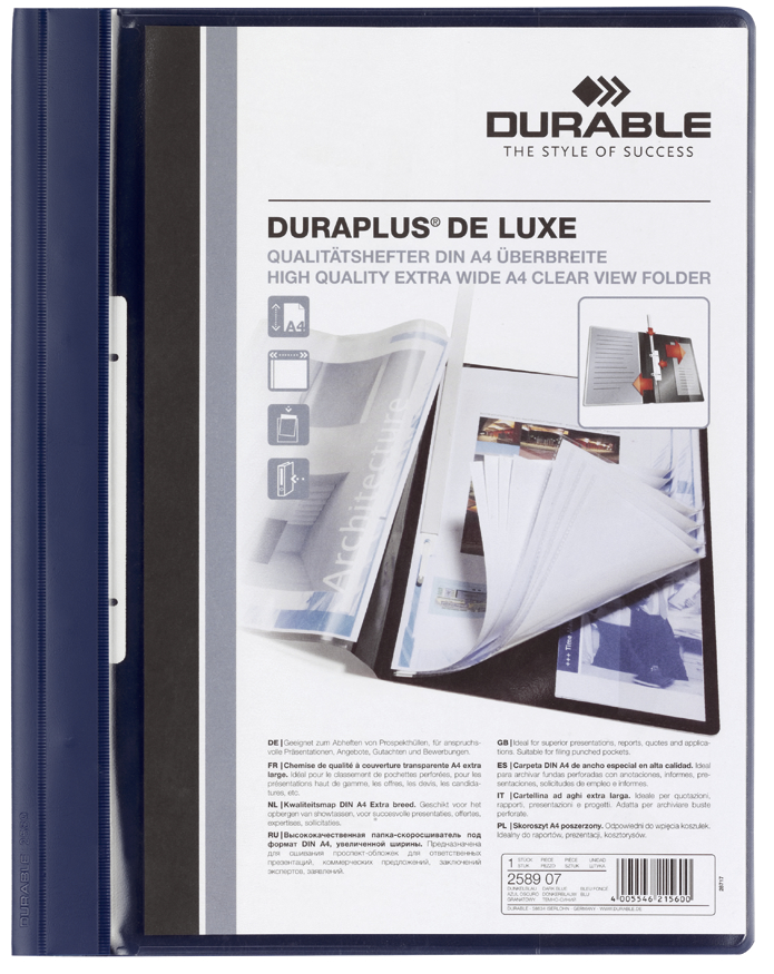 2589_07_GEN_A589376c60b998 DURABLE Schnellhefter DURAPLUS de Luxe, DIN A4, dunkelblau