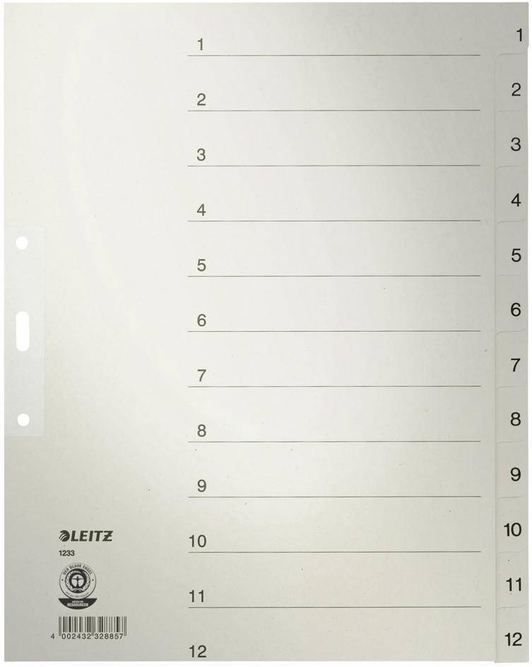 LEITZ Tauenpapier-Register, Zahlen, A4 Überbreite, 1-10,grau
