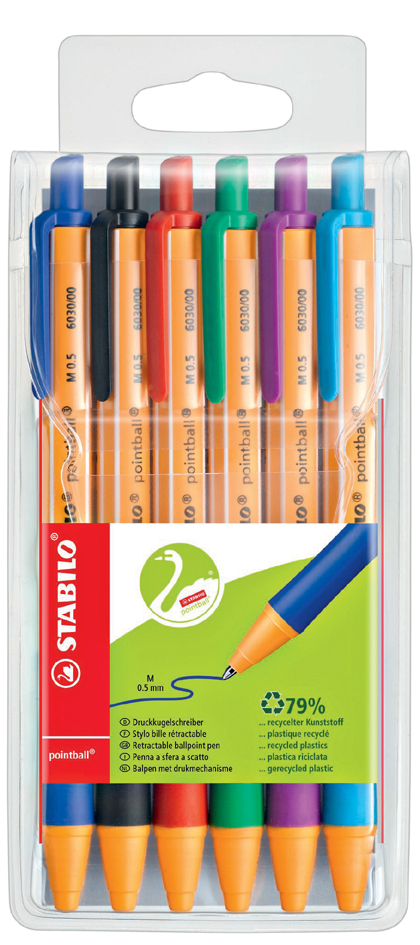 St_13211_6030_6_Assort STABILO Druckkugelschreiber pointball, 6er Kunststoff-Etui