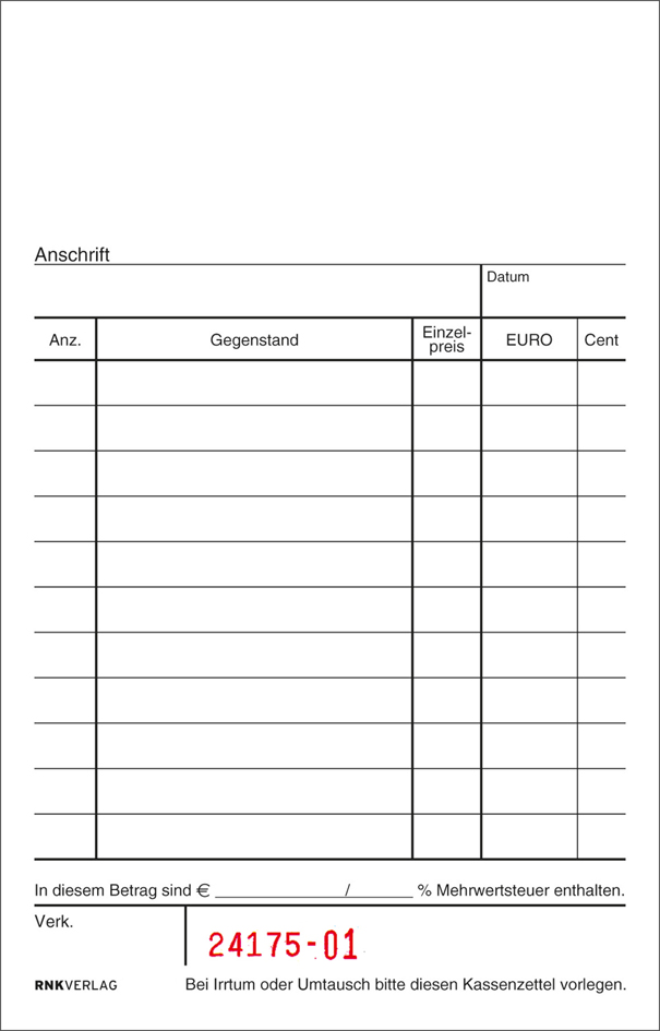 295258934eeded5c6 RNK Verlag Kassenblock, 96 x 167 mm, 2 x 50 Blatt