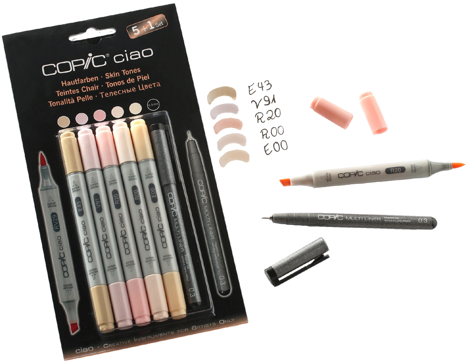 22075552 COPIC Marker ciao, 5+1 Set ´Hautfarben´