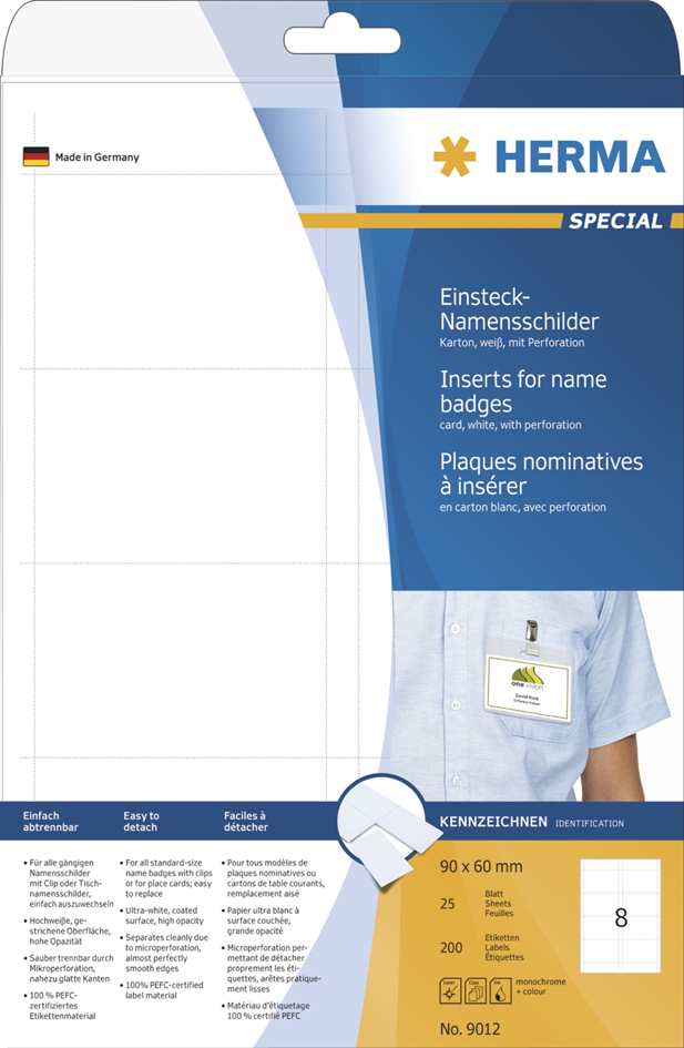 9012 HERMA Einsteck-Namensschilder SPECIAL, 75 x 40 mm, weiß