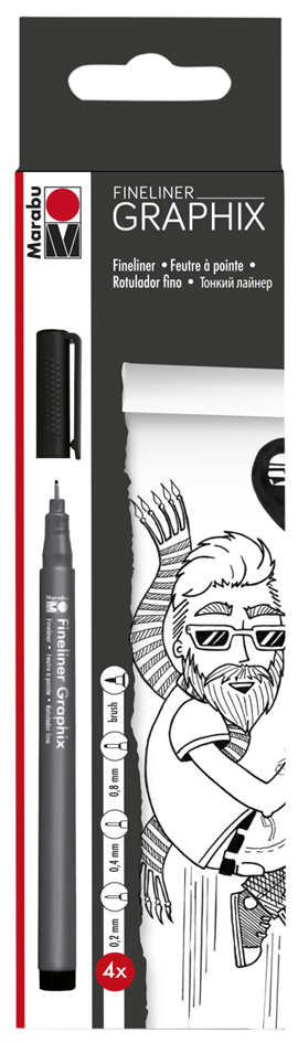 Marabu Fineliner ´GRAPHIX´, schwarz, 4er Kartonetui