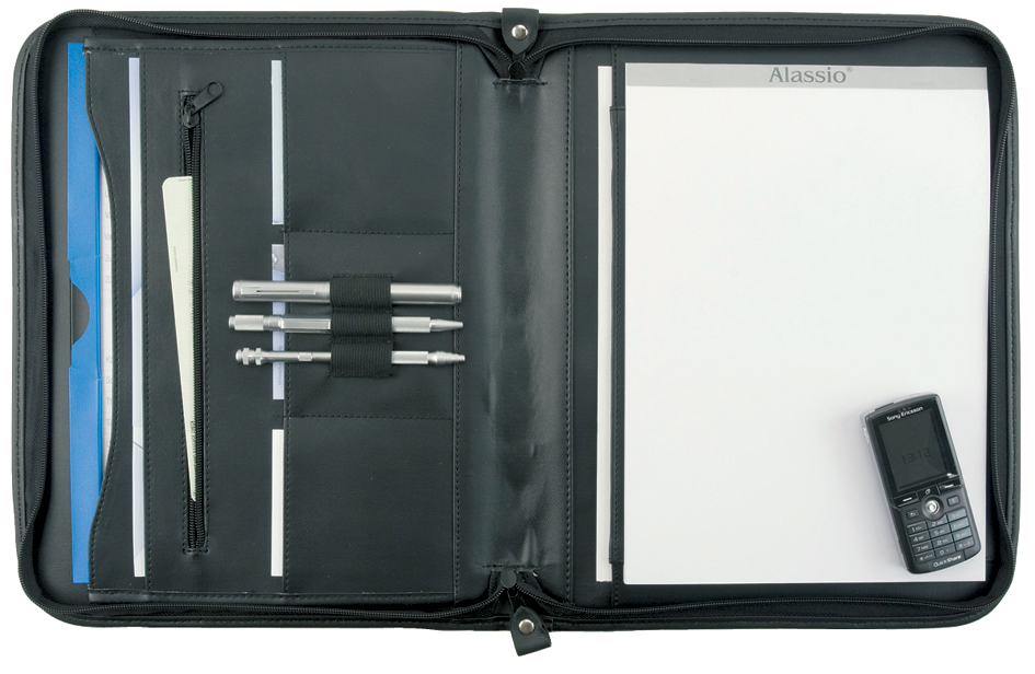 30013_of Alassio Schreibmappe ´MILANO´, DIN A4, Leder, schwarz