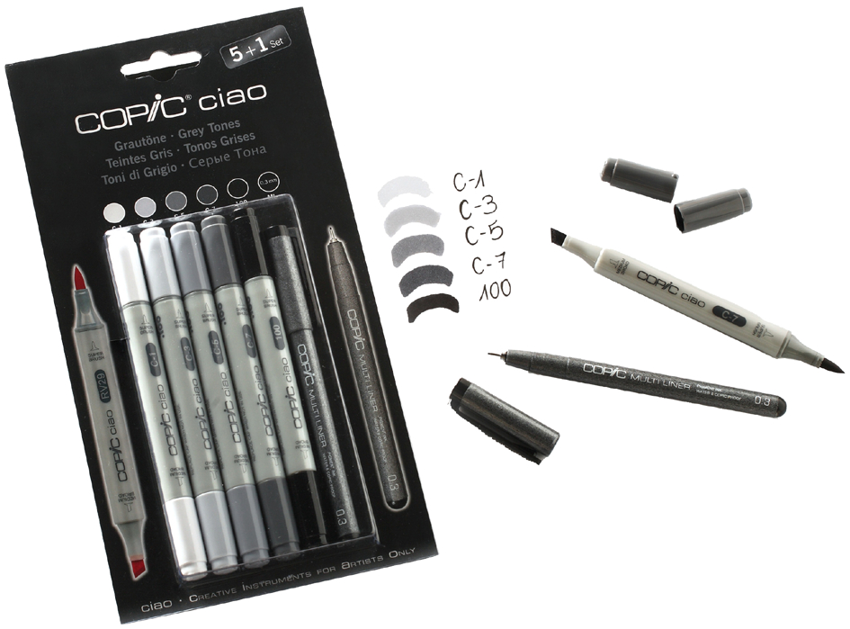 22075554 COPIC Marker ciao, 5+1 Set ´Grautöne´
