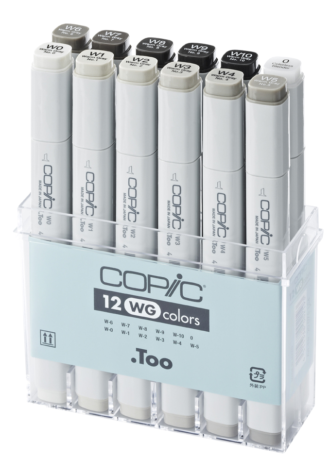 20075154 COPIC Profi Marker, 12er Grau Set ´WG´, warme Grautöne