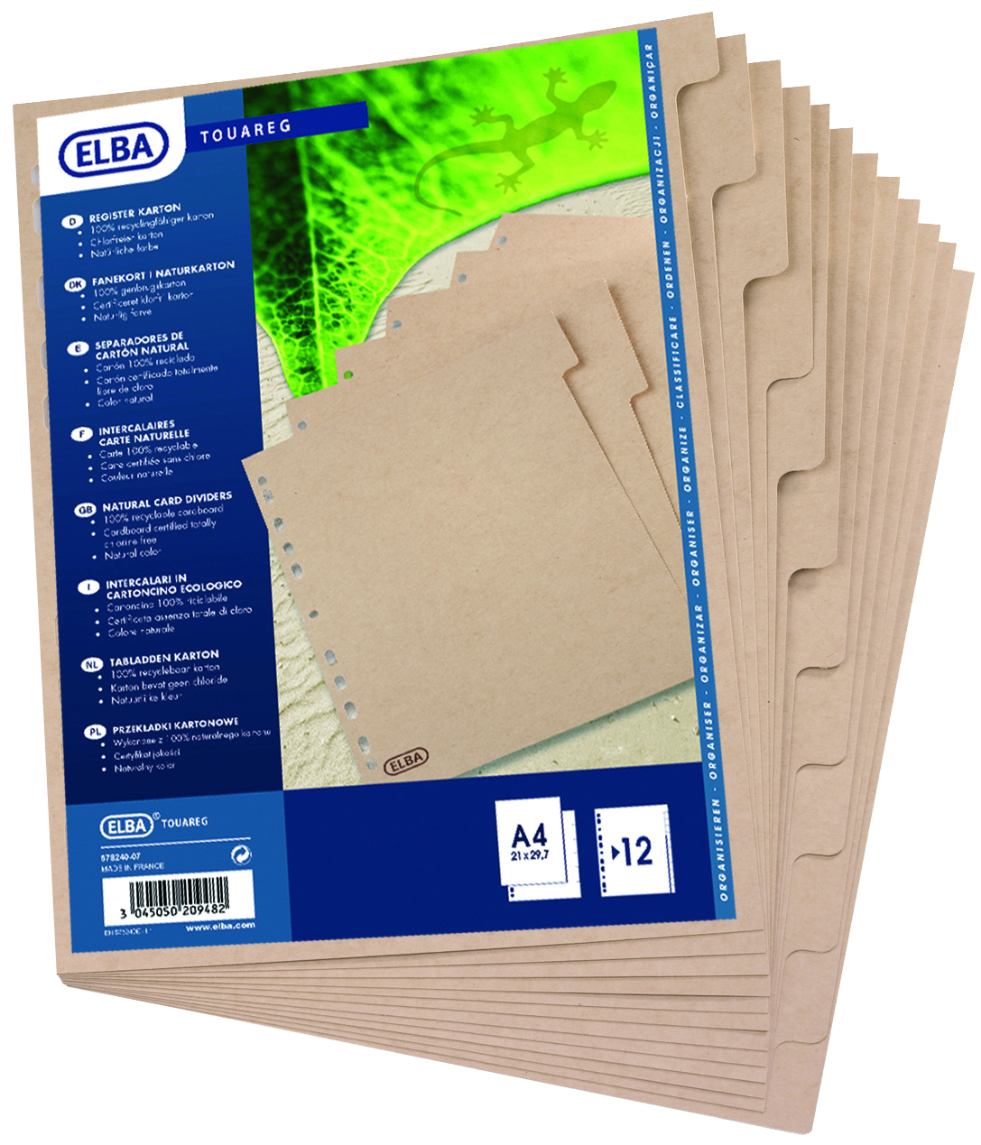 65782407 ELBA Karton-Register TOUAREG, blanko, DIN A4, 12-teilig