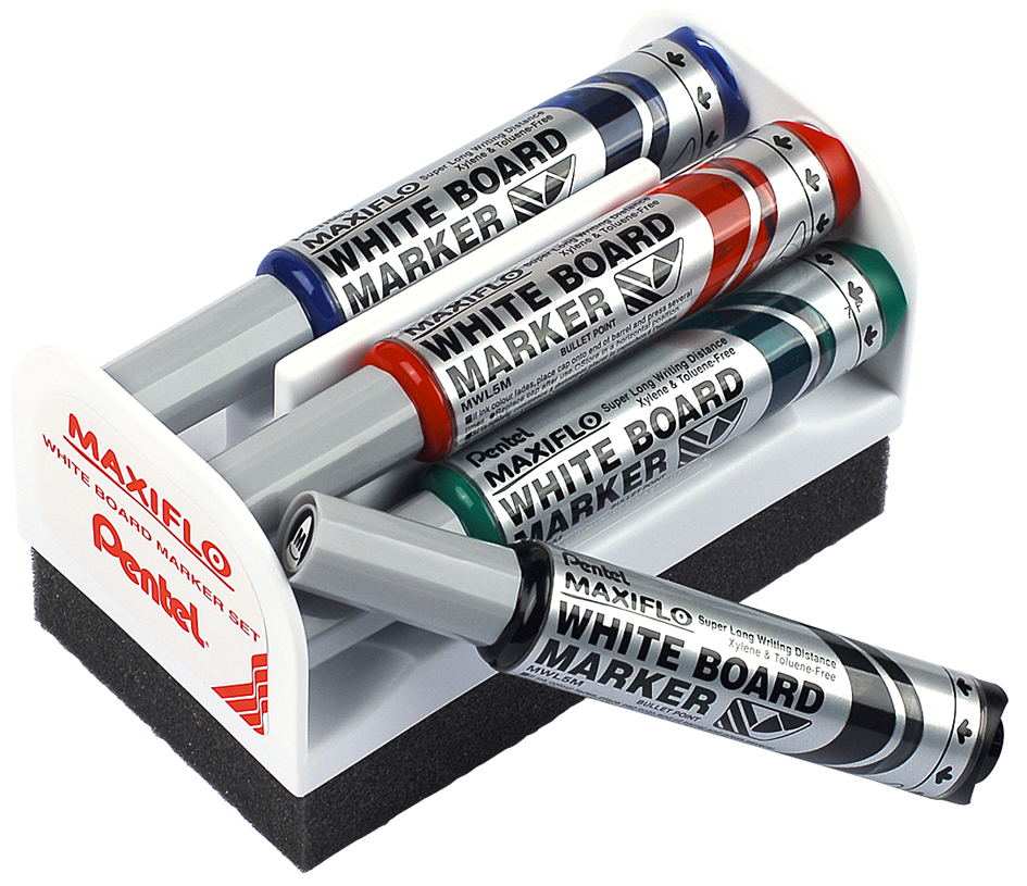Pentel Whiteboard-Marker Set MAXIFLO MWL5S, mit Schwamm
