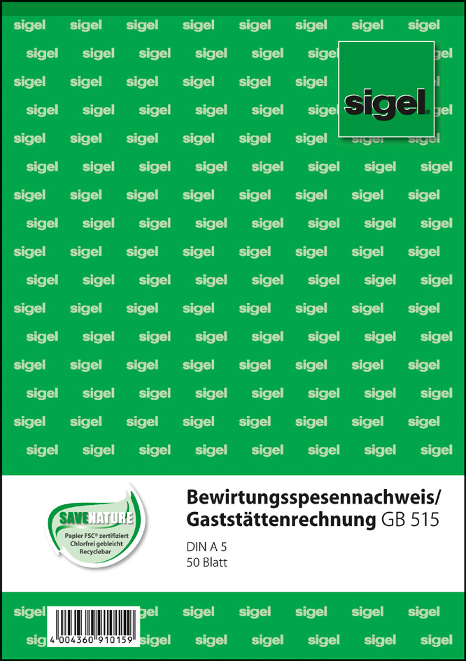 KGB515-DB sigel Formularbuch ´Bewirtungsspesennachweis´, A5, 50 Blatt