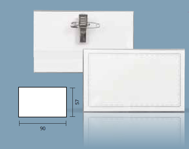 e2164f8f2556232fbdd7e4f839c43310 50 Namensschilder / Halter für Visitenkarte,  mit Nadel + Klemme, 90 x 56 mm