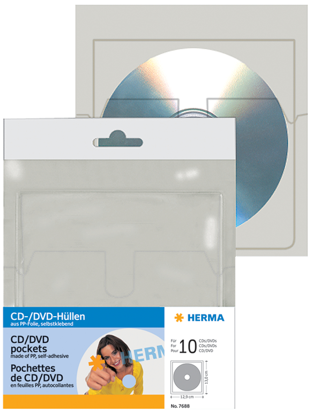 7688 HERMA Selbstklebetasche für 1 CD/DVD, aus PP, transparent