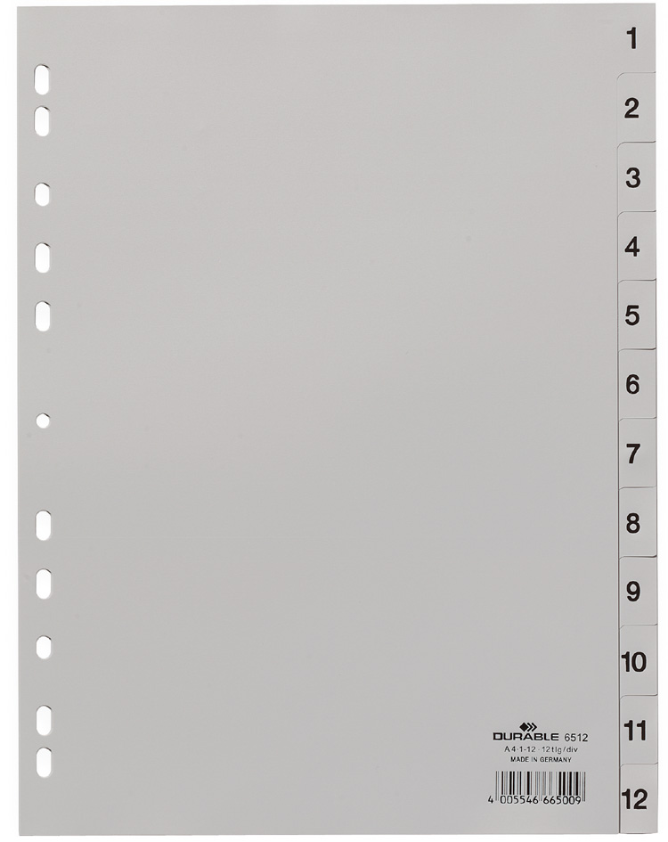 6512_10589c5b28c8b06 DURABLE Kunststoff-Register, Zahlen, A4, 12-teilig, 1 - 12
