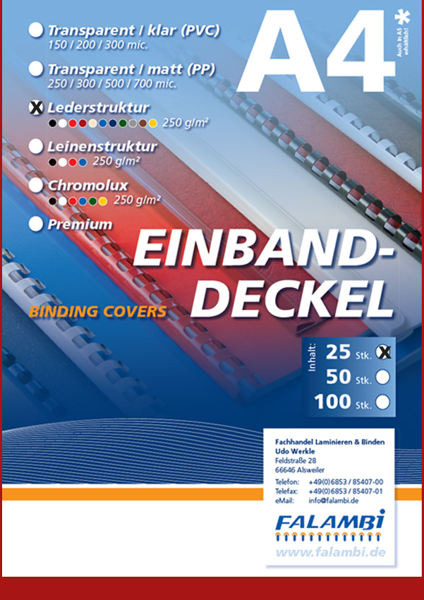 25 Falambi Einbanddeckel Lederstruktur - rot 25 Falambi Einbanddeckel Lederstruktur - rot