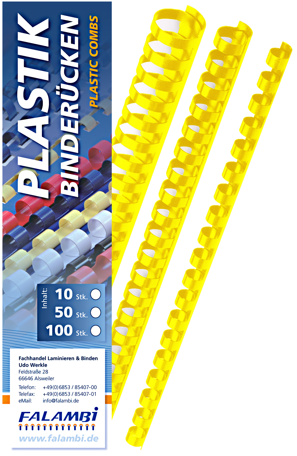 Plastik-Binderücken 21 Ringe  16 mm - gelb Plastik-Binderücken 21 Ringe  16 mm - gelb