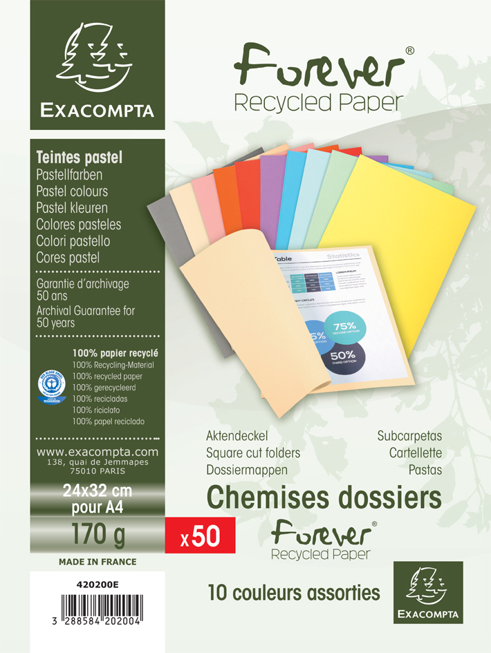 EXACOMPTA Aktendeckel FOREVER 180, DIN A4, farbig sortiert