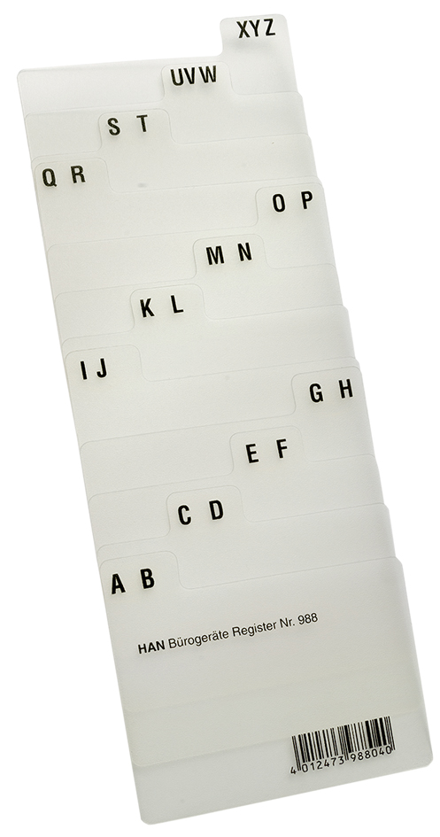 988_Register-0589369702b432 HAN Karteiregister A-Z, PP, A7 quer, transluzent, 12-teilig