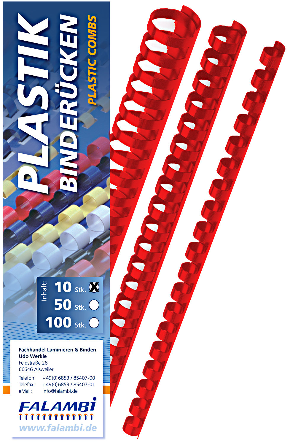 10 Plastik-Binderücken 21 Ringe  19 (20) mm - rot 10 Plastik-Binderücken 21 Ringe  19 (20) mm - rot