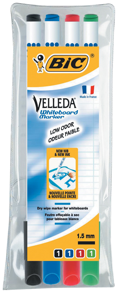 BIC Whiteboard-Marker Velleda 1721, Rundspitze, 4er Etui