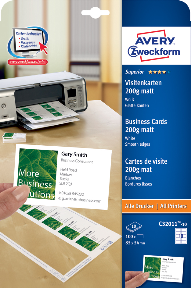 C32011-1058935aac8a136 AVERY Zweckform Quick & Clean Visitenkarten, weiß, 200 g/qm