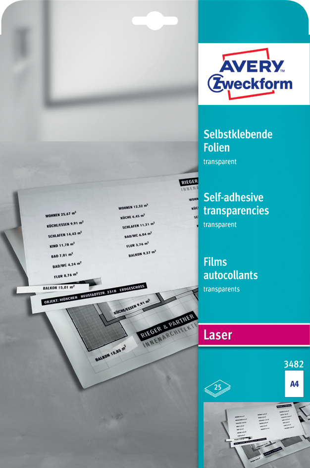 3482589358ffb7392 AVERY Zweckform Laser/Kopier-Folien A4 transparent, 25 Stück